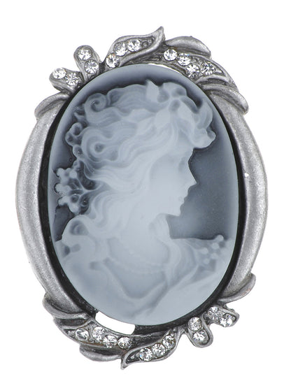 Colored Grey Vintage Cameo Lady Brooch Pin