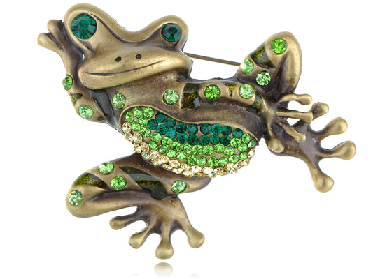 Vintage Reproduct Waving Hand Winking Pond Frog Pin Brooch