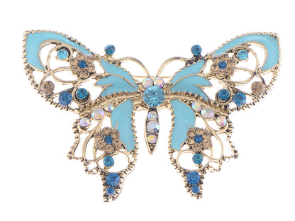 Antique Aquamarine Blue Colored Butterfly Brooch Pin