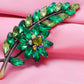 Antique Emerald Peridot Green Christmas Holly Leaf Flower Tree Brooch Pin