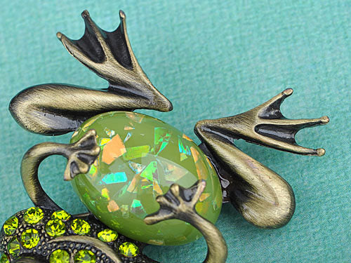 Brass Peridot Green Colored Animal Smiley Frog Brooch Pin