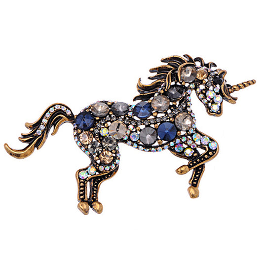 Vintage Combination Of Ab Unicorn Horse Pin Brooch