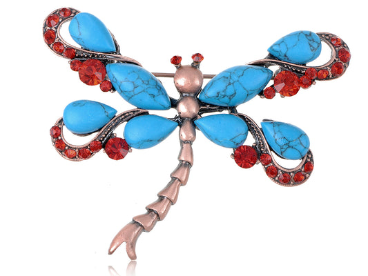 Turquoise Ruby Dragonfly Pin Brooch