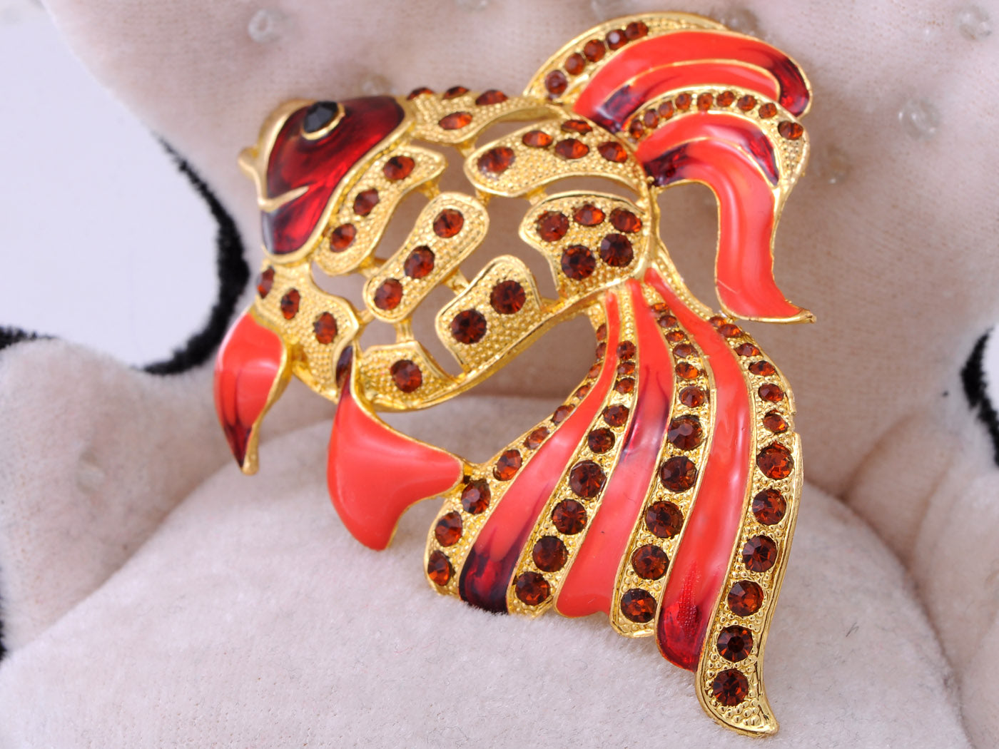 Rare Gorgeous Ruby Epoxy Enamel Ruby Fish Pin Brooch