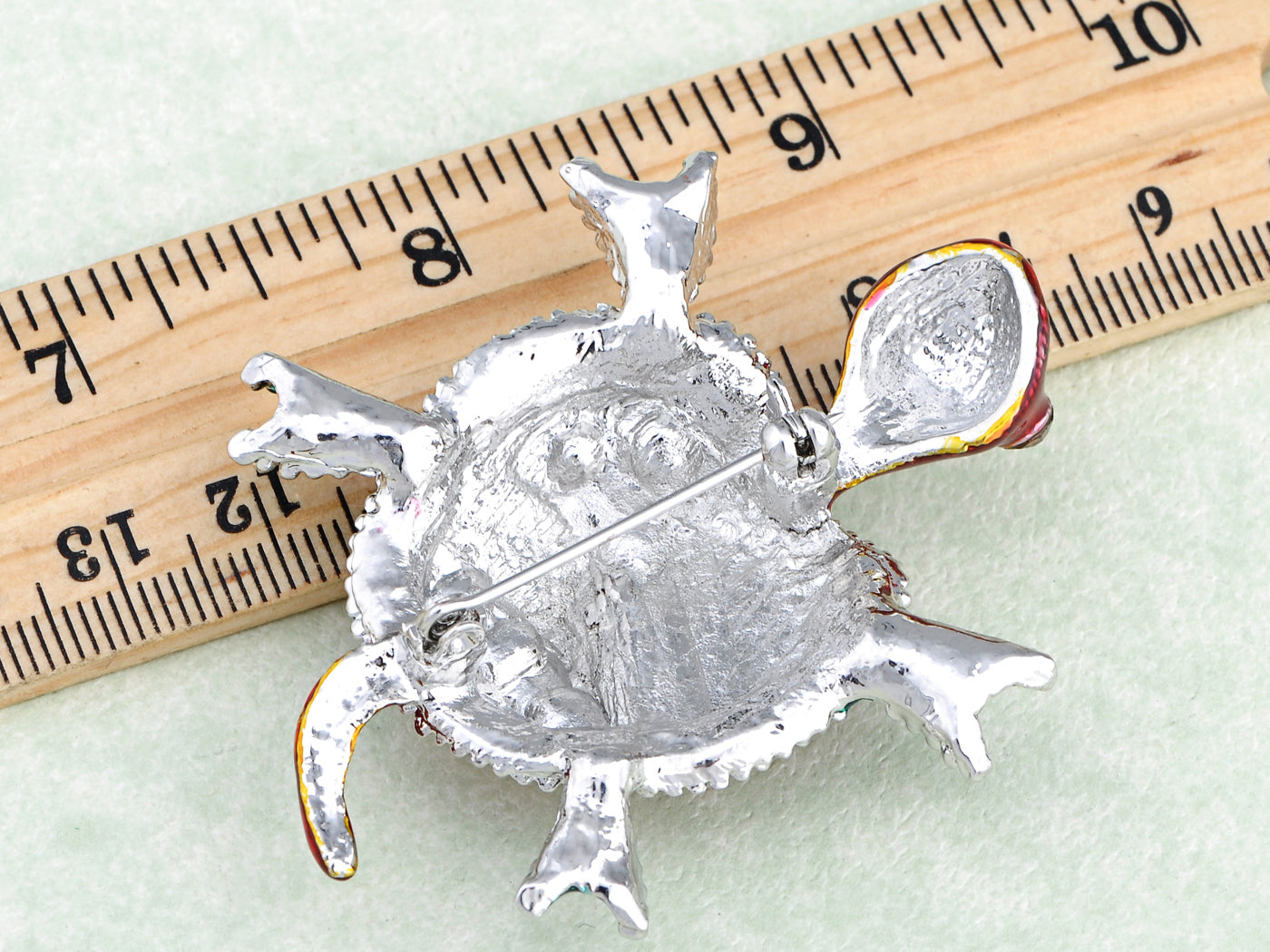 Ruby Emeraly Enamel Paint Bead Turtle Pin Brooch
