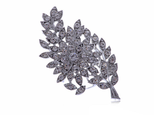 Formal Luminous Encrusted Floral And Olive Leaf D Brooch