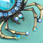 Antique Big Teardrop Sapphire Blue Spider Insect Brooch Pin