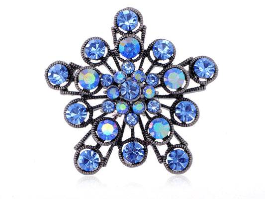 Sapphire 2 Layer Filigree Flower Starburst Pin Brooch