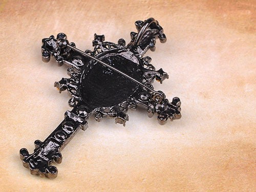 Wonens Gun Black Gothic Vintage Antique Cameo Cross Brooch Pin
