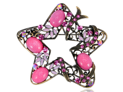 Holiday Rose Pink Star Flower Jewelry Pin Brooch