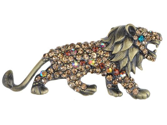 Geunine Topaz Roaring King Lion Animal Pin Brooch