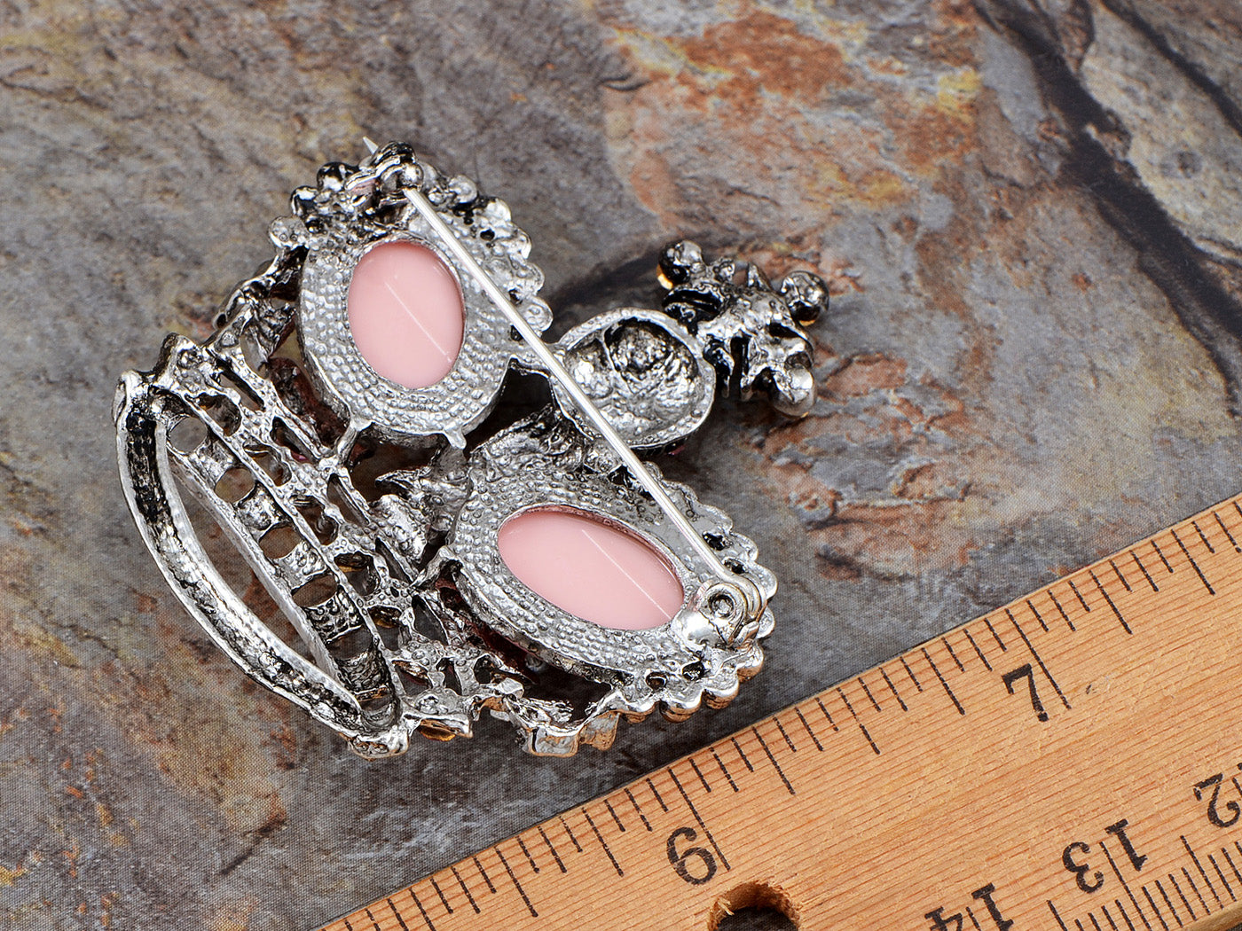 Antique Brass Shine Pink Princess Queen Crown Brooch Pin
