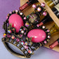Vintage Fuchsia Pink Bead Brass Crown Pin Brooch