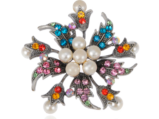 Holiday Flower Wreath Pearl Jewelry Pin Brooch