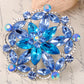 Silver Blue Gemss Floral Flower Wreath Crest Shield Brooch Pin