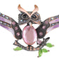 Antique Wise Owl On Branch Painted Enamel Bird Brooch Pin