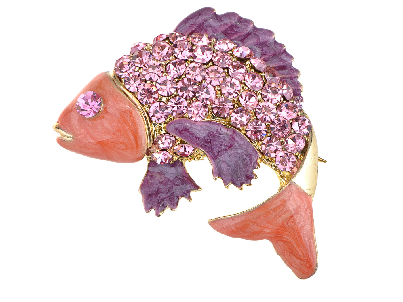 Asian Koi Gold Fish Carp Enamel Rose Pink Animal Pin Brooch