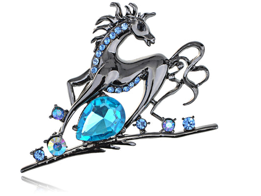 Gun Sapphire Colored Horse Stallion Brooch Pin