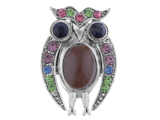 Staring Owl Bird Peridot Czech Pin Brooch