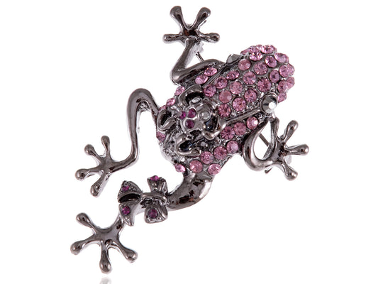 Pink Mom Frog Ribbon Bow Brooch Pin