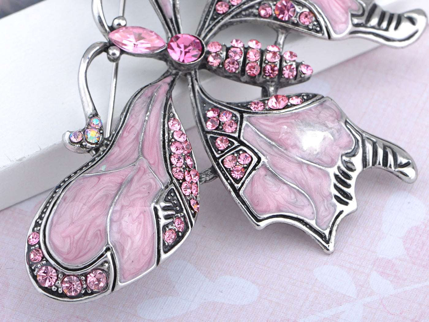 Vintage Repro Rose Pink Butterfly Jewelry Pin Brooch