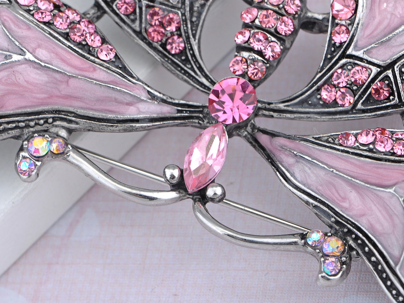 Vintage Repro Rose Pink Butterfly Jewelry Pin Brooch