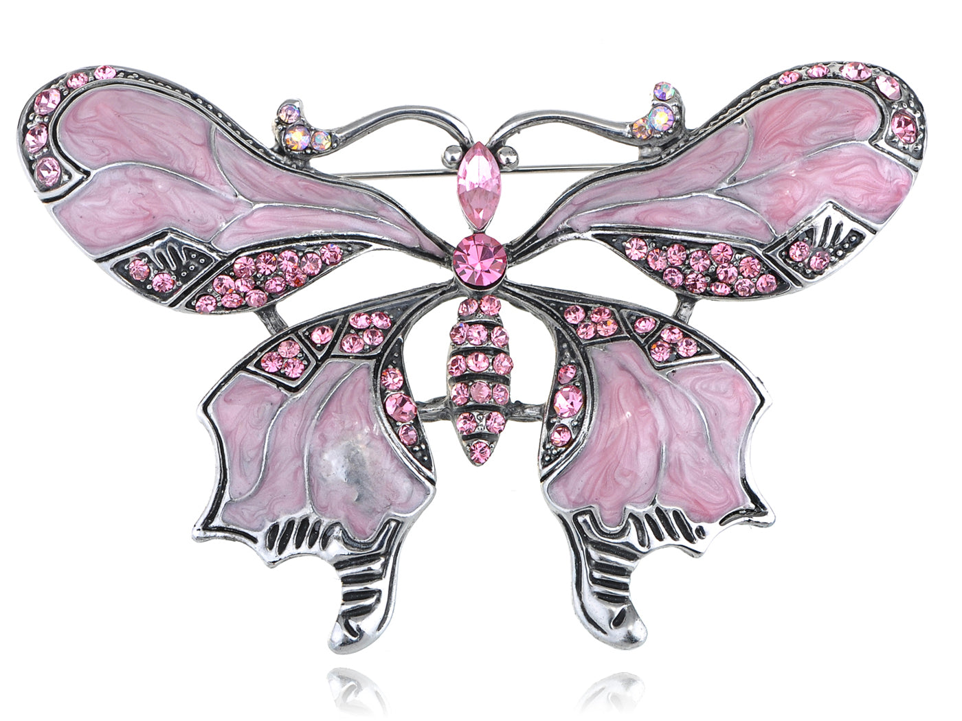 Vintage Repro Rose Pink Butterfly Jewelry Pin Brooch