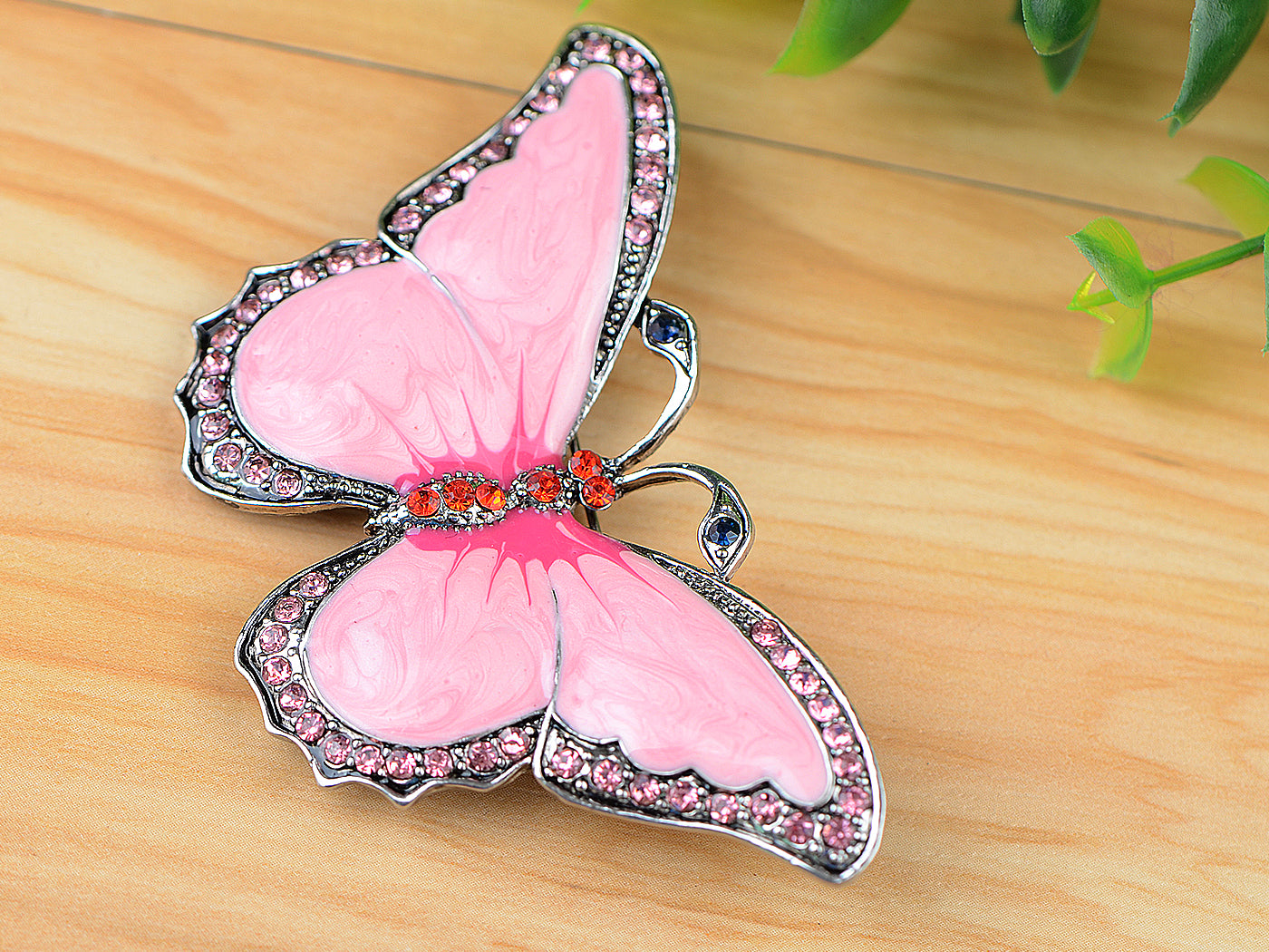 Antique Pink Pearlescent Bug Eyed Butterfly Brooch Pin