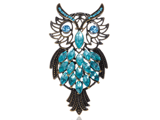 Sapphire Feather Owl Bird Pin Brooch