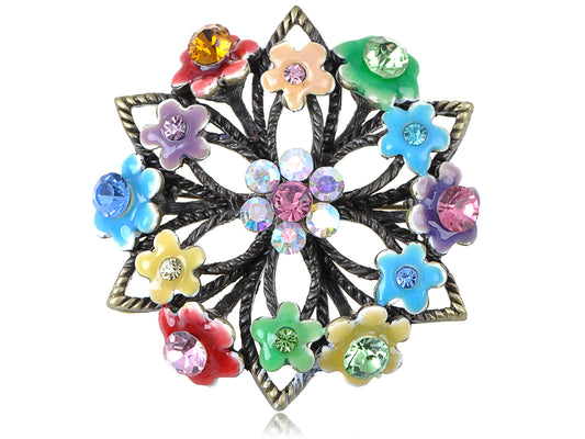 Rainbow Enamel Flower Floral Wreath Brooch Pin