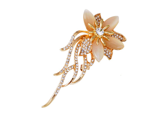 Rhine Peach Petal Trailing Floral Pin Brooch