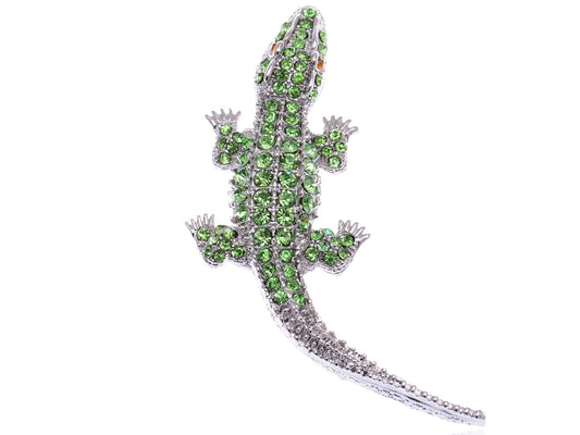 Light Green Long Tail Alligator Crocodile Brooch Pin