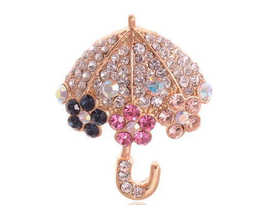 Multicolored Floral Umbrella Pin Brooch