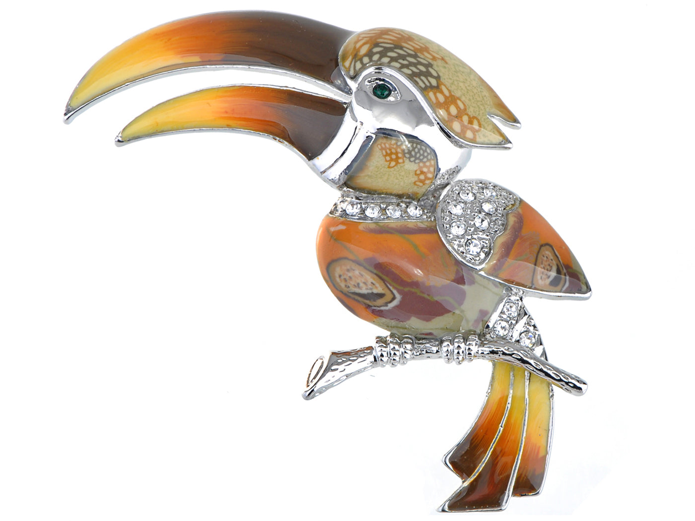 Long Beak Toucan Bird On Branch Jewelry Pin Brooch