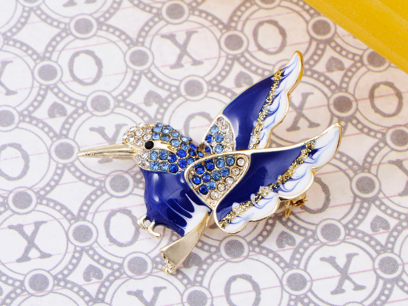Accented Enamel Painted Winged Bird Pin Brooch