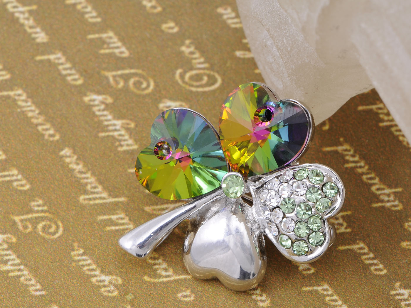 Lucky Irish Four Leaf Clover Accented Brooch