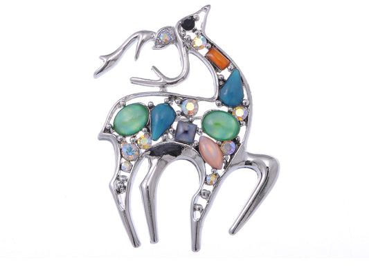 Studded Cat Eye Deer Animal Jewelry Pin Brooch