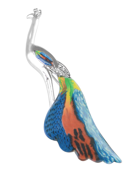 Colorful Painted Epoxy Prideful Peacock Bird Jewelry Pin Brooch