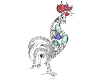 Colored Rooster Chicken Brooch Pin