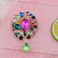 Rainbow Bead Floral Wreath Teardrop Pin Brooch