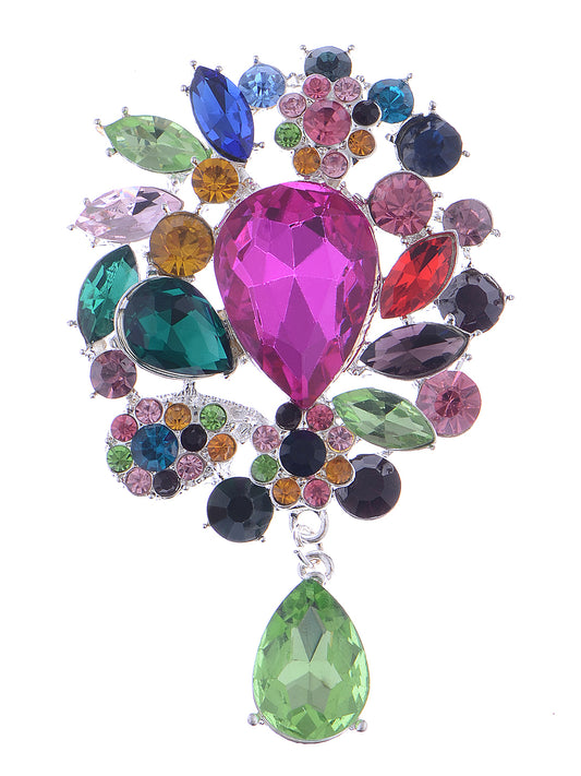 Rainbow Bead Floral Wreath Teardrop Pin Brooch