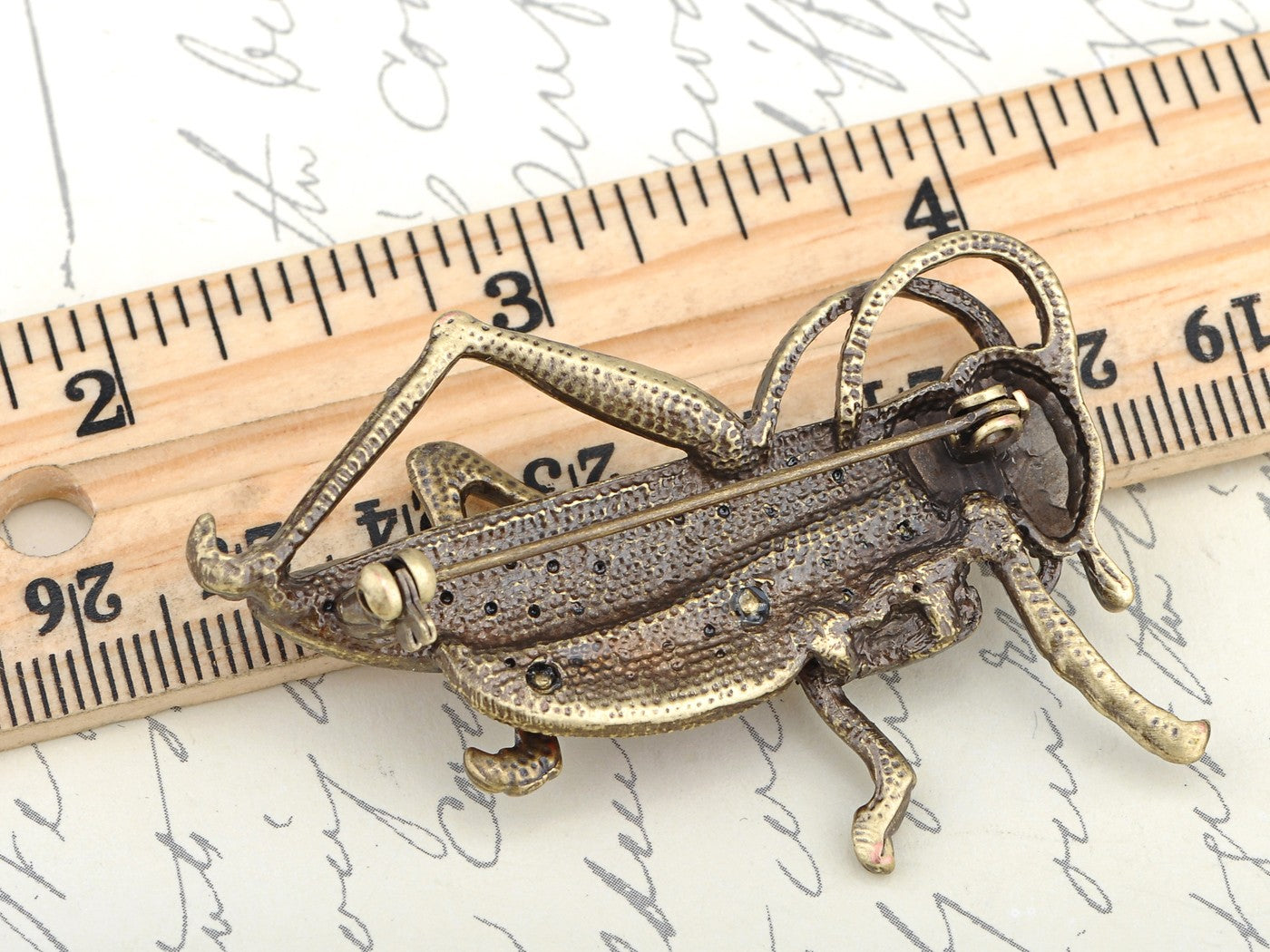 Antique Red Grasshopper Cricket Insect Brooch Pin
