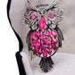 Vintage Pink Marquise Feather Owl Pin Brooch