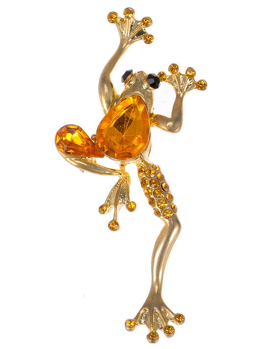 Sparkling Topaz Beaded Leaping Frog Pin Brooch