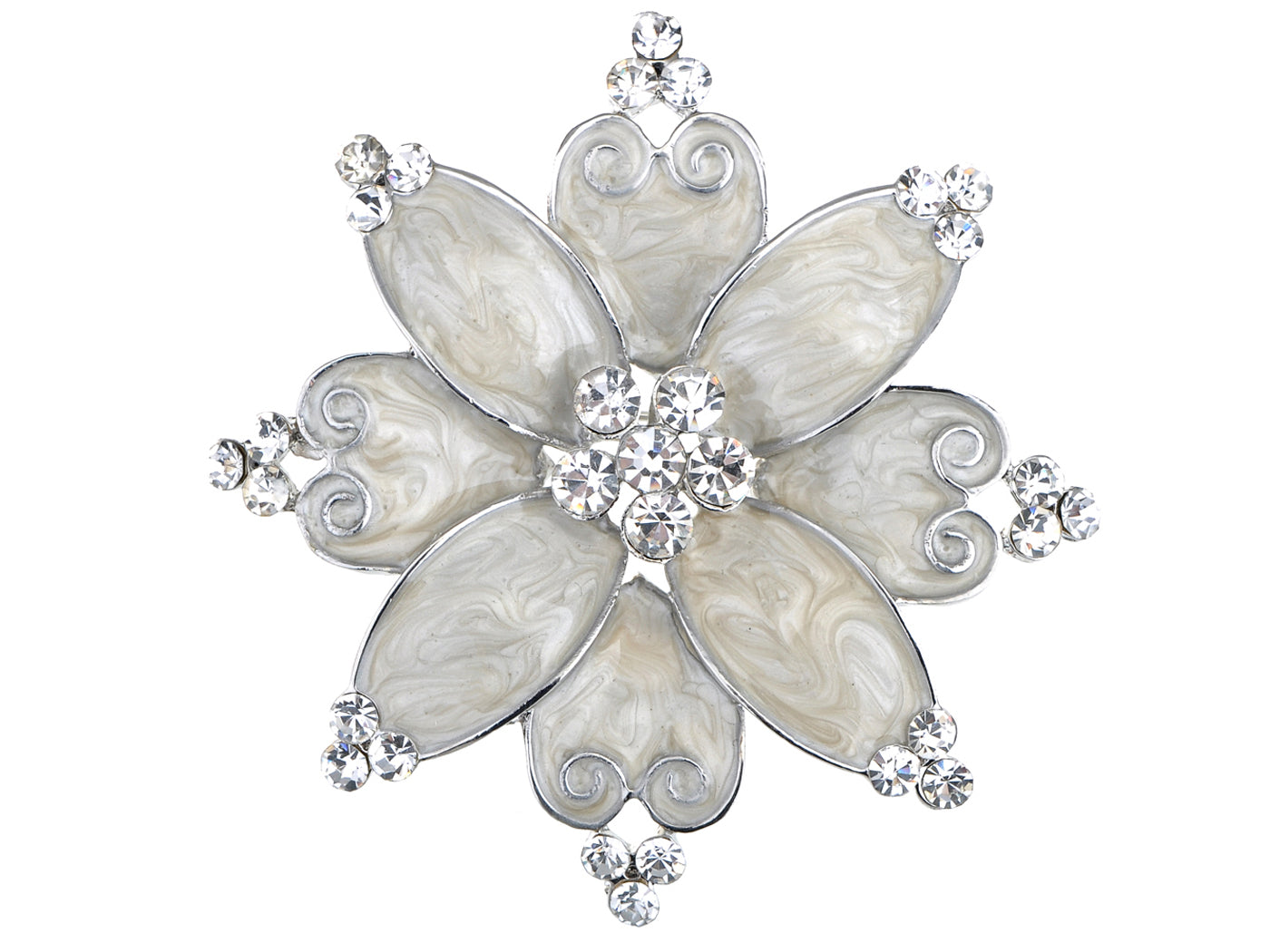 Hand Painted Pearlescent White Enamel Czech Flower Brooch Pin