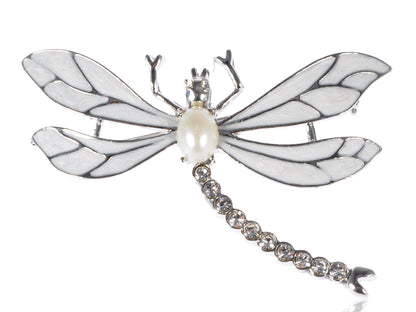 Pearl White Dragonfly Brooch Pin