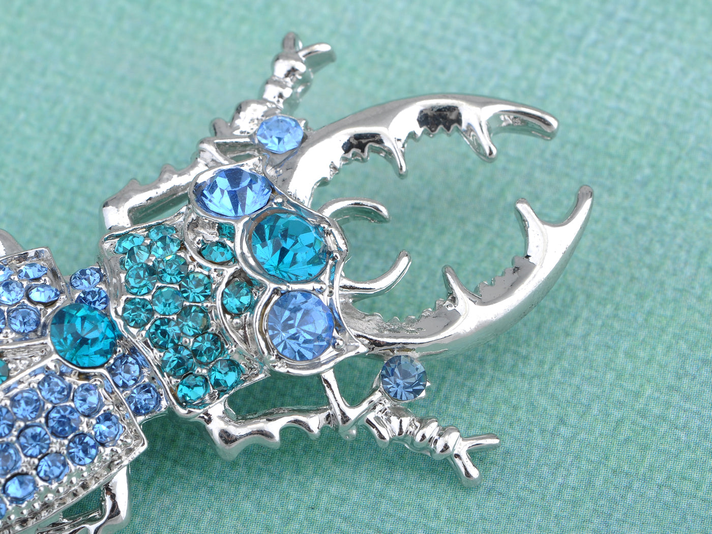 Silver Sapphire Blue Colored Beetle Bug Insect Brooch Pin