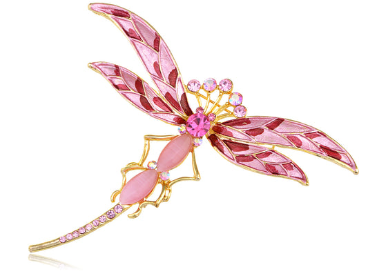 Superb Rose Pink Cat Eye Dragonfly Jewelry Pin Brooch