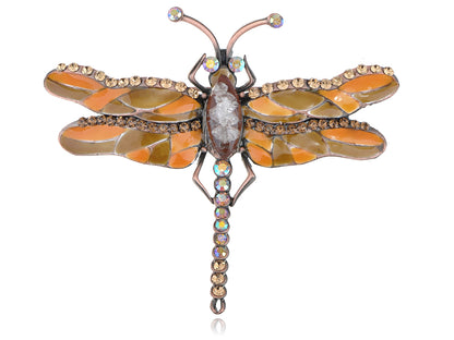 Gun Topaz Colored Cat Eye Dragonfly Brooch Pin
