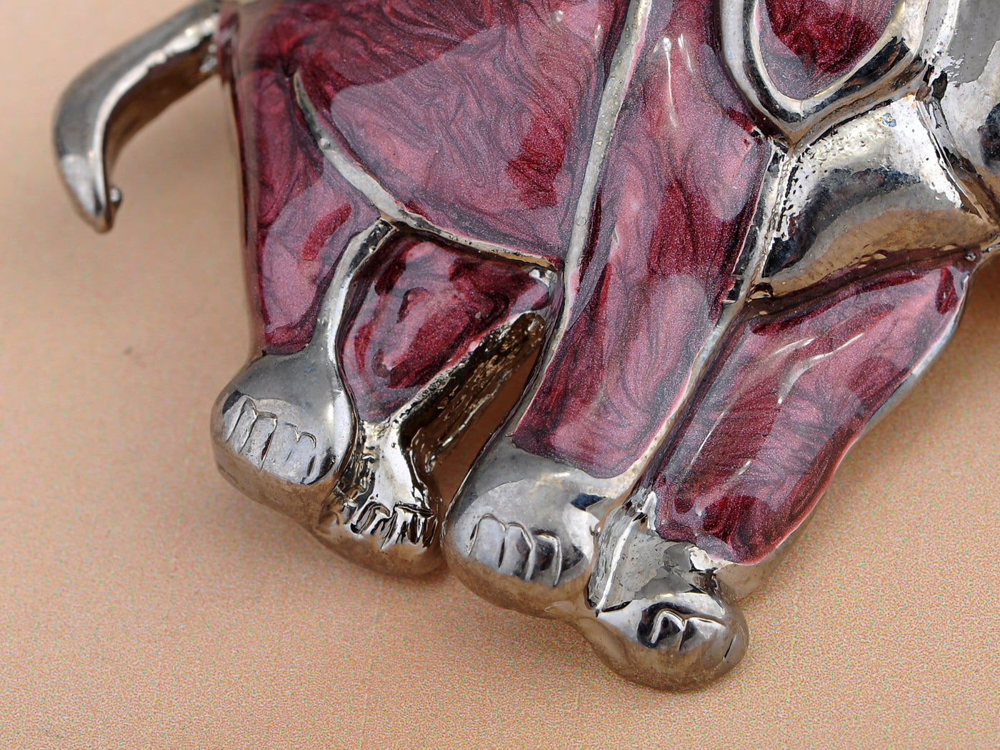 Nickel Iridescent Pearlescent Maroon Elephant Brooch Pin